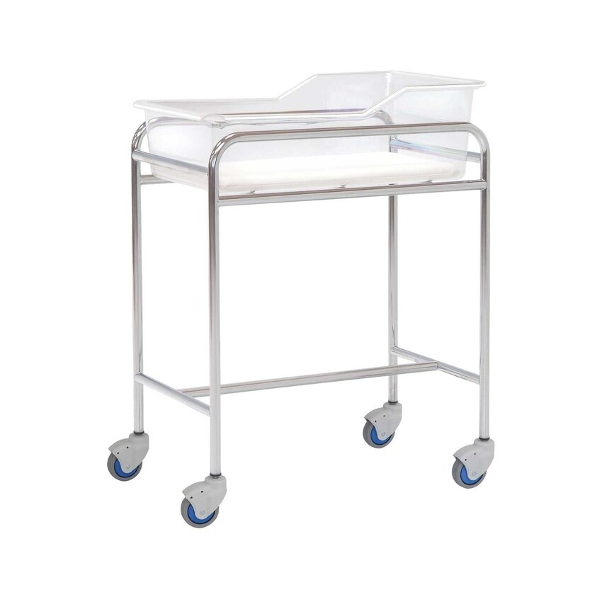 Kerekes babaágy újszülöttek számára – Krómozott acél szerkezet – 80x48x85 cm